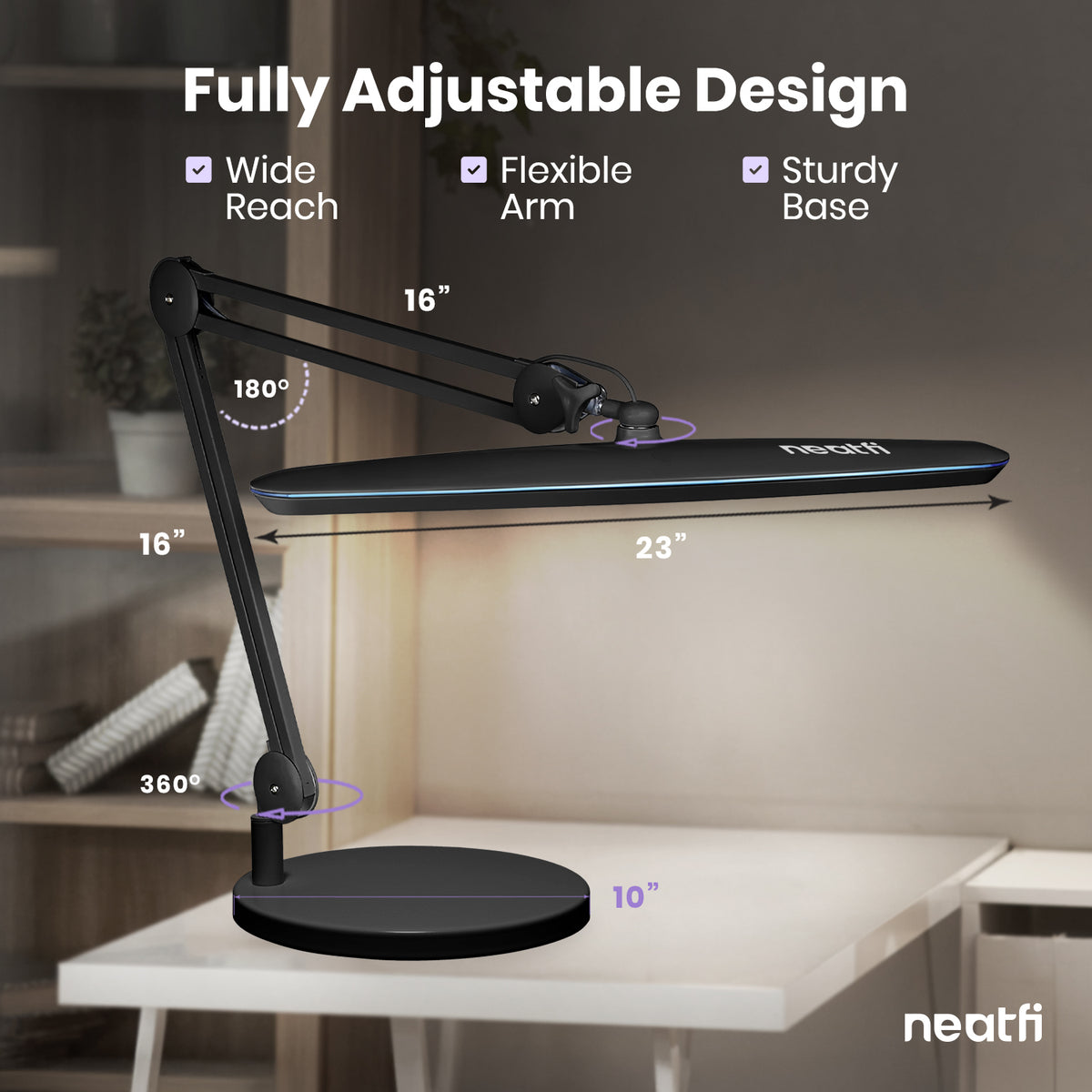 23” Wide Shade, 2200 Lumens LED Desk Lamp with Base – Dimmable, Eye-Caring Task Light, Black