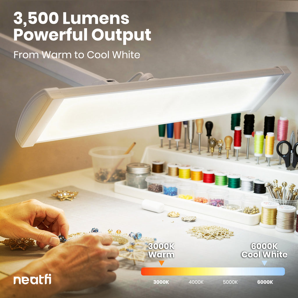 3500 Lumens LED Desk Lamp with Clamp – 26" Ultra-Wide, 3 Light Modes, Touch Control Light, White