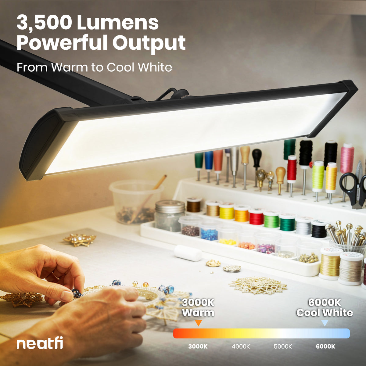3500 Lumens LED Desk Lamp with Clamp – 26" Ultra-Wide, 3 Light Modes, Touch Control Light, Black