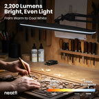 2200 Lumens LED Desk Lamp with Clamp – 23" Wide, 3 Light Modes for Workbench & Home Office, Black