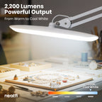 2200 Lumens LED Desk Lamp with Clamp – 20” Wide Shade, 3 Light Modes, Dimmable Task Light, White