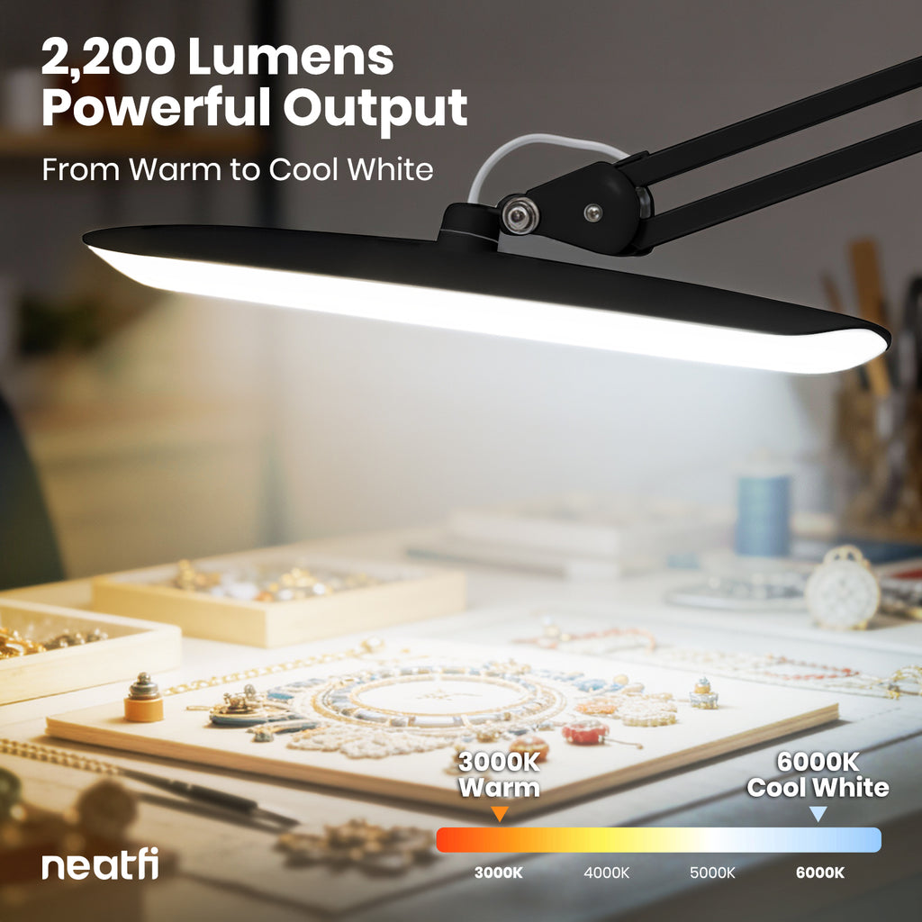 2200 Lumens LED Desk Lamp with Clamp – 20” Wide Shade, 3 Light Modes, Black (Good-as-New)