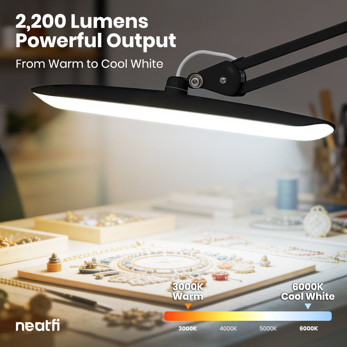 2200 Lumens LED Desk Lamp with Clamp – 20” Wide Shade, 3 Light Modes, Black (Good-as-New)