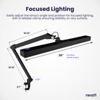 3000 Lumens Flex Desk Lamp with Clamp, Metal Arm – 28" Wide, 5 Light Modes, Dimmable Light, Black