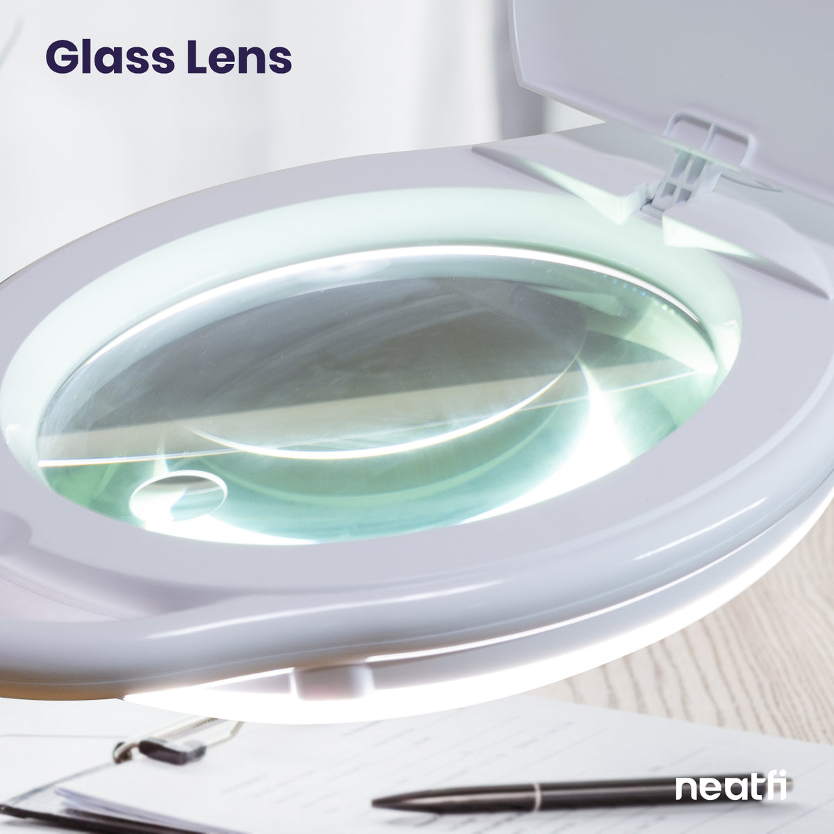 7" Wide Glass Lens Elite LED Magnifying Lamp with Clamp, 3 Diopter & 12 Diopter, 3 Light Modes - White