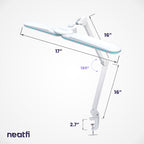 Lámpara de escritorio LED Shade Elite de 17" de ancho con abrazadera – 3 modos de luz, atenuación no polar, anillo azul