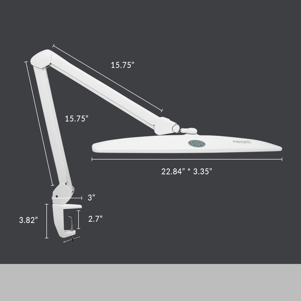 2260 Lumens Elite Task Lamp with Clamp – 22" Wide, 3 Color Modes for Nails & Crafts, White