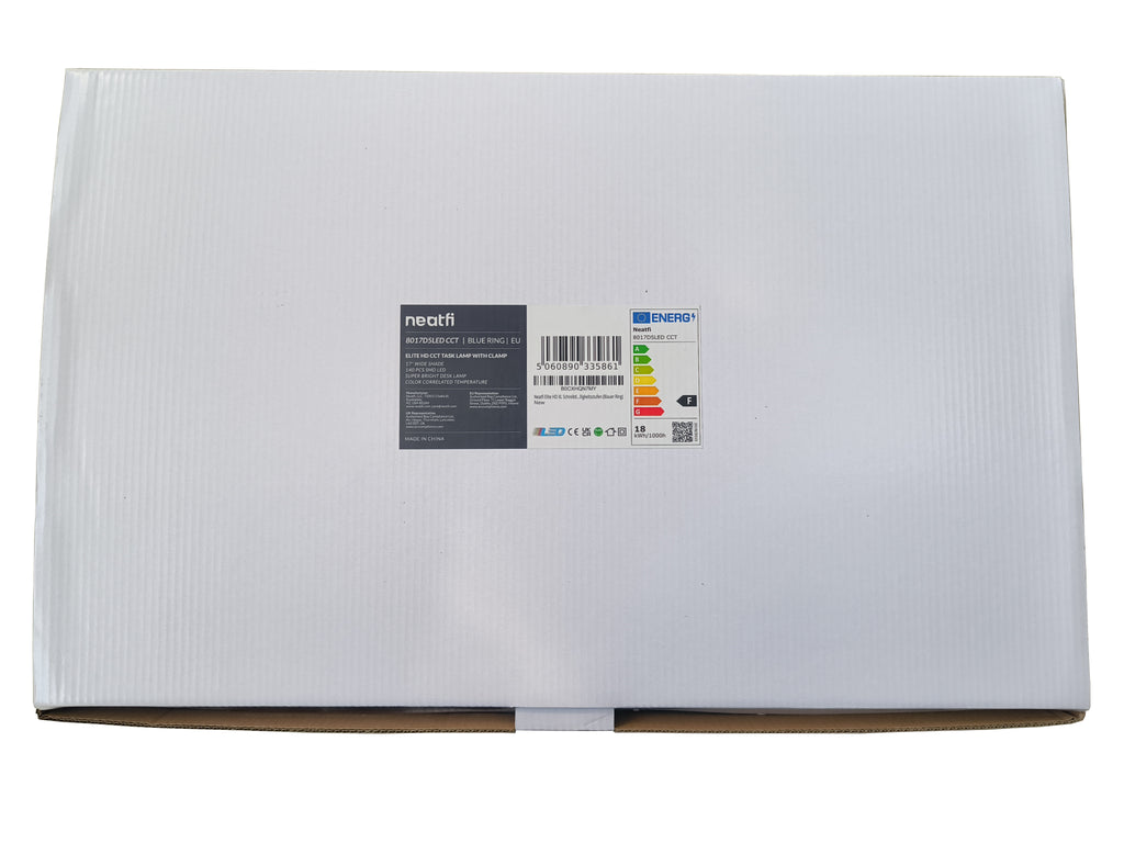 Lámpara de escritorio LED Shade Elite de 17" de ancho con abrazadera – 3 modos de luz, atenuación no polar, anillo azul