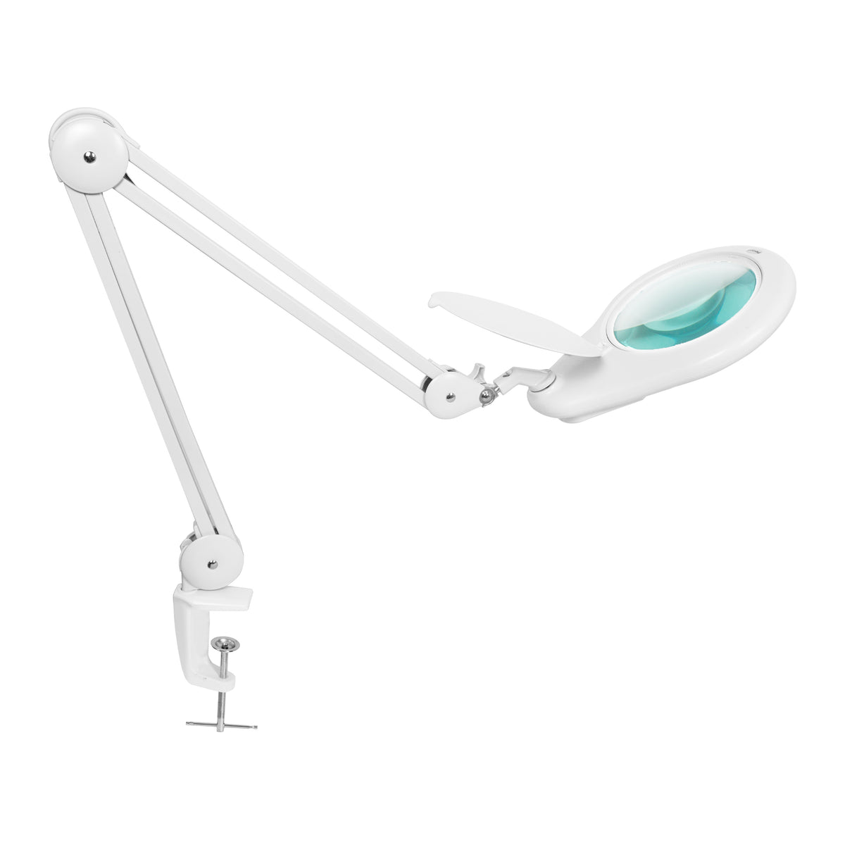 7-Inch Glass Lens Magnifying Lamp with Clamp, 5 Diopter, Magnifying with Light for Sewing, Painting, Jewelry Making, and Reading - White