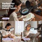 5" Wide Bifocals Glass Lens – 1200 Lumens LED Magnifying Floor Lamp with Rolling Base, Black