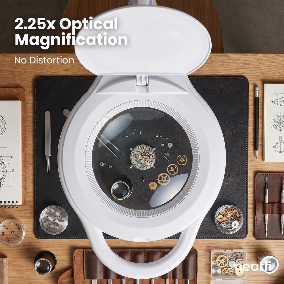 5" LED Magnifying Floor Lamp – 1,000 Lumens, 5D Magnification, Adjustable CCT, Rolling Base, White