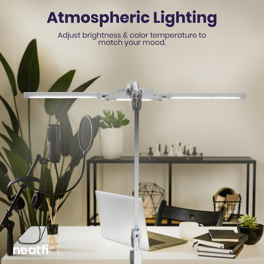 41" Pro LED Task Lamp with Clamp – 3000 Lumens, CRI 95, Dimmable, 3 Color Modes, Silver