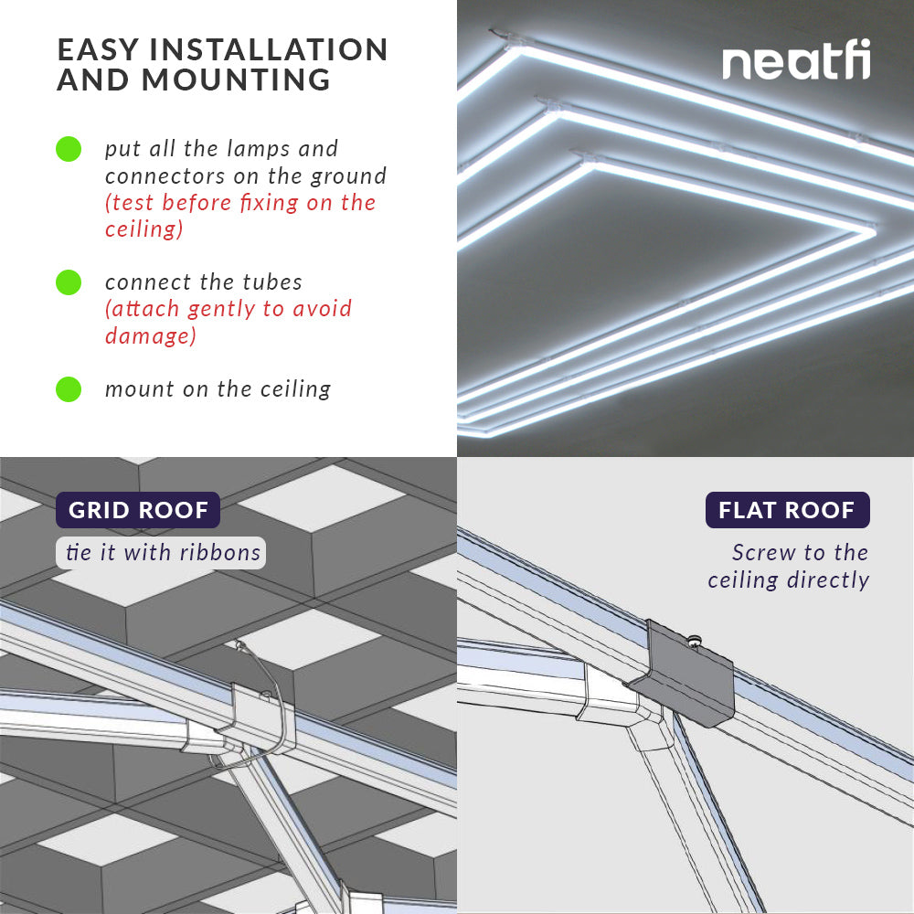 3 Rectangles LED Ceiling Light – 52,800 Lumens, Easy Installation for Shops & Salons, Cool White