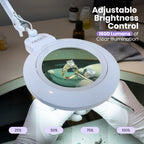 7" Wide Bifocal Lens – 3 Light Modes, 1600 Lumens LED Magnifier Lamp for Detail Works, White