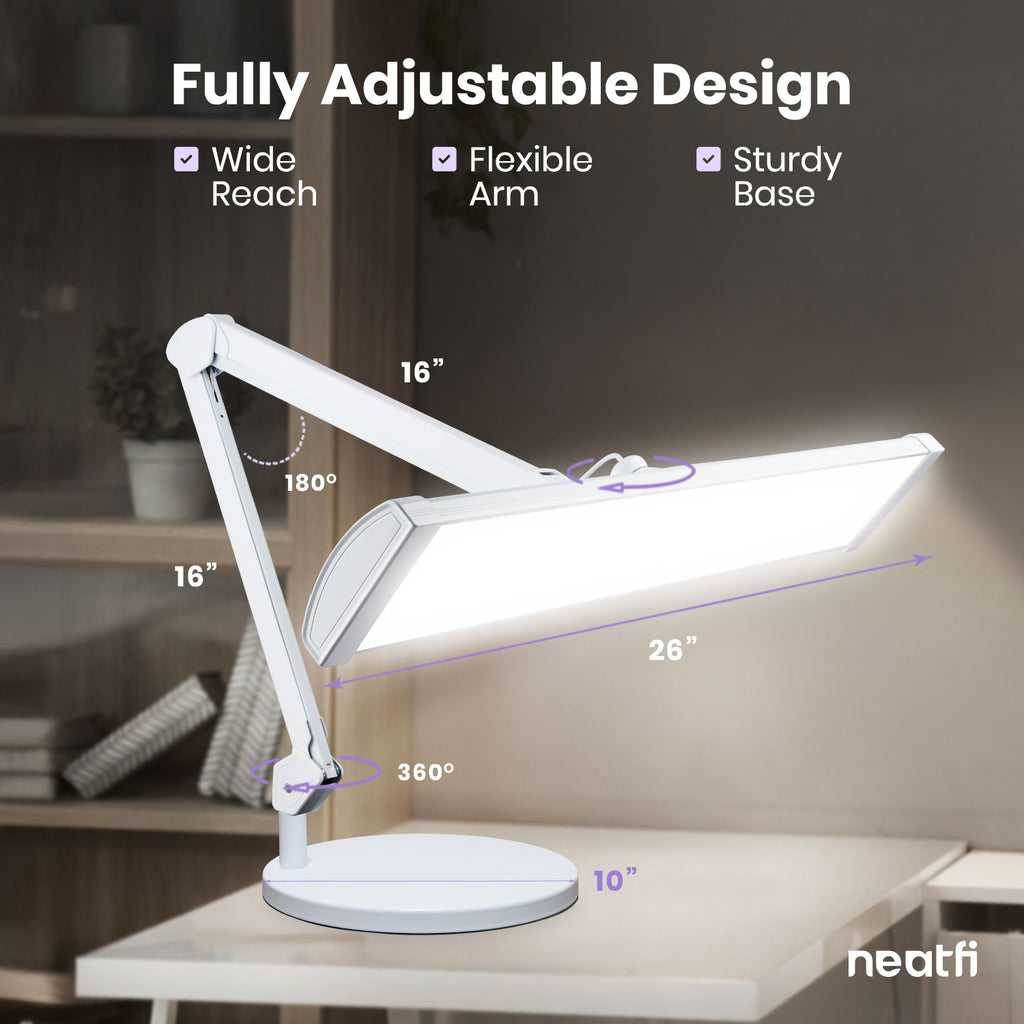 3500 Lumens LED Desk Lamp with Base – 26" Ultra-Wide, 3 Light Modes, Touch Control Light, White