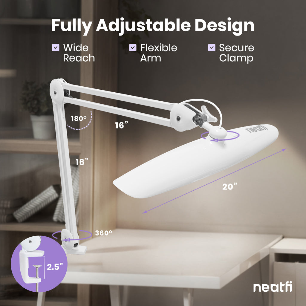 2200 Lumens LED Desk Lamp with Clamp – 20” Wide Shade, 3 Light Modes, Dimmable Task Light, White