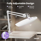 2200 Lumens LED Desk Lamp with Clamp – 20” Wide Shade, 3 Light Modes, Dimmable Task Light, White