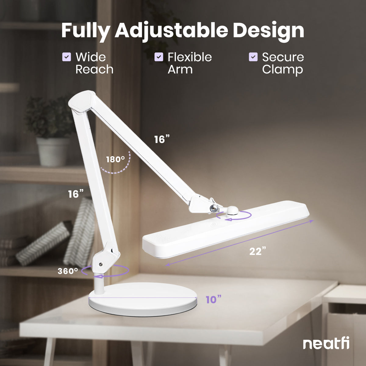 2500 Lumens LED Desk Lamp with Base – 22" Wide Shade, 5 Color Modes for Nails & Crafts, White