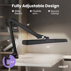 2500 Lumens LED Desk Lamp with Clamp – 22" Wide Shade, 5 Color Modes for Nails & Crafts, Black