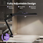 3500 Lumens LED Desk Lamp with Clamp – 26" Ultra-Wide, 3 Light Modes, Touch Control Light, Black