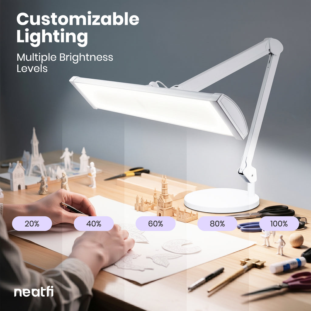 3500 Lumens LED Desk Lamp – 26” Ultra-Wide Shade, Non-Flickering Task Light with Base, White