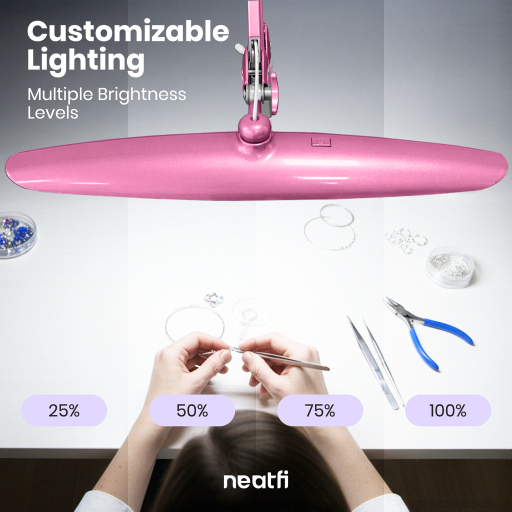 20” Wide Head LED Desk Lamp with Clamp – 2200 Lumens Task Light for Home Office & Crafts, Pink