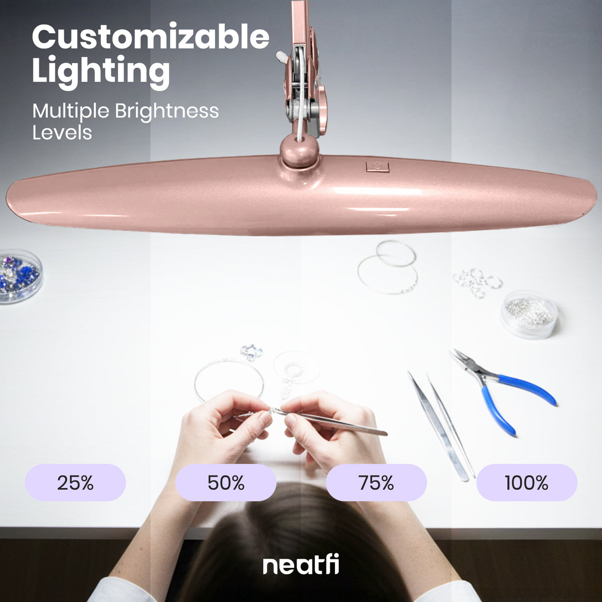 20” Wide Head LED Desk Lamp with Clamp – 2200 Lumens Task Light for Home Office & Crafts, Rose Gold