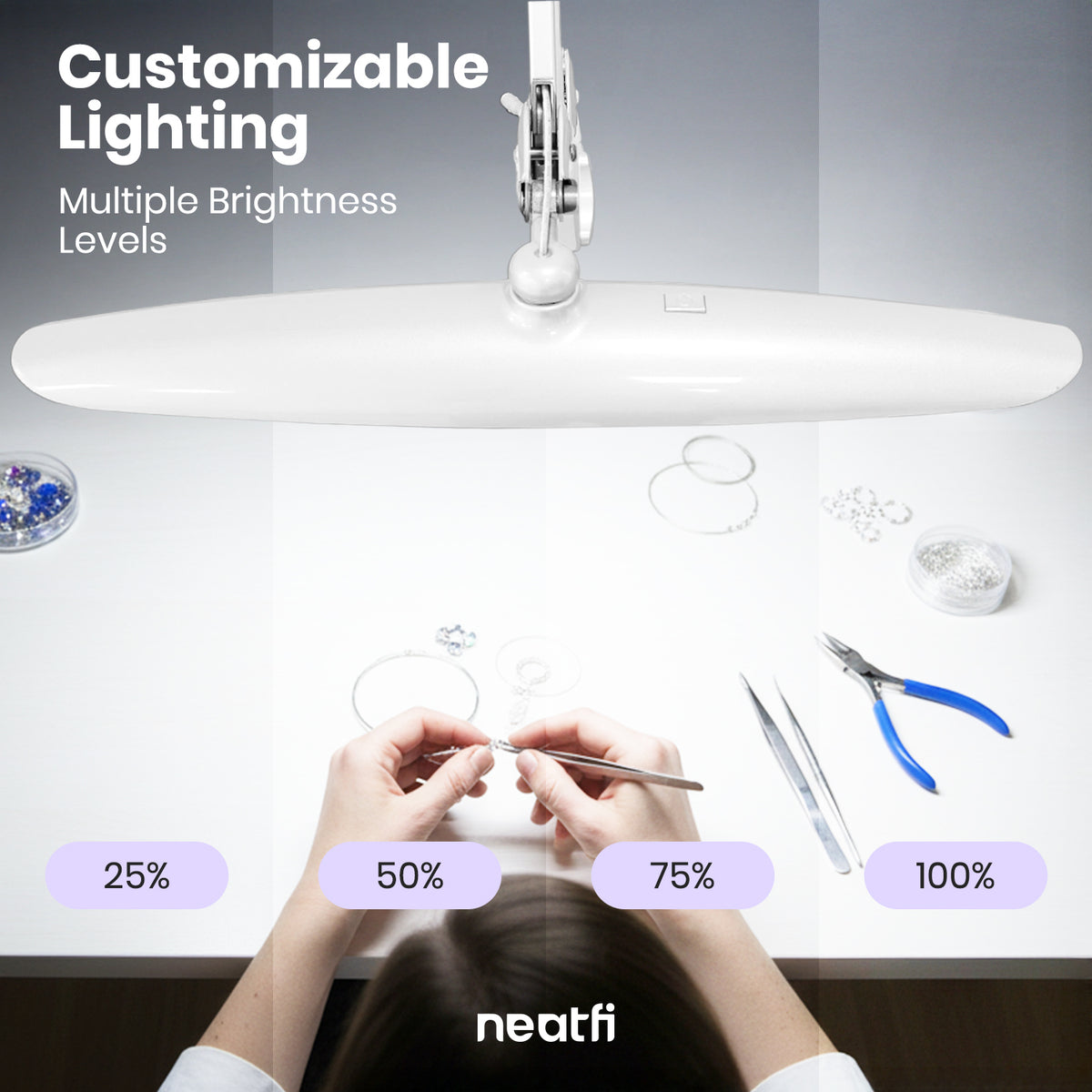 20” Wide Head LED Desk Lamp with Clamp – 2200 Lumens Task Light for Home Office & Crafts, White