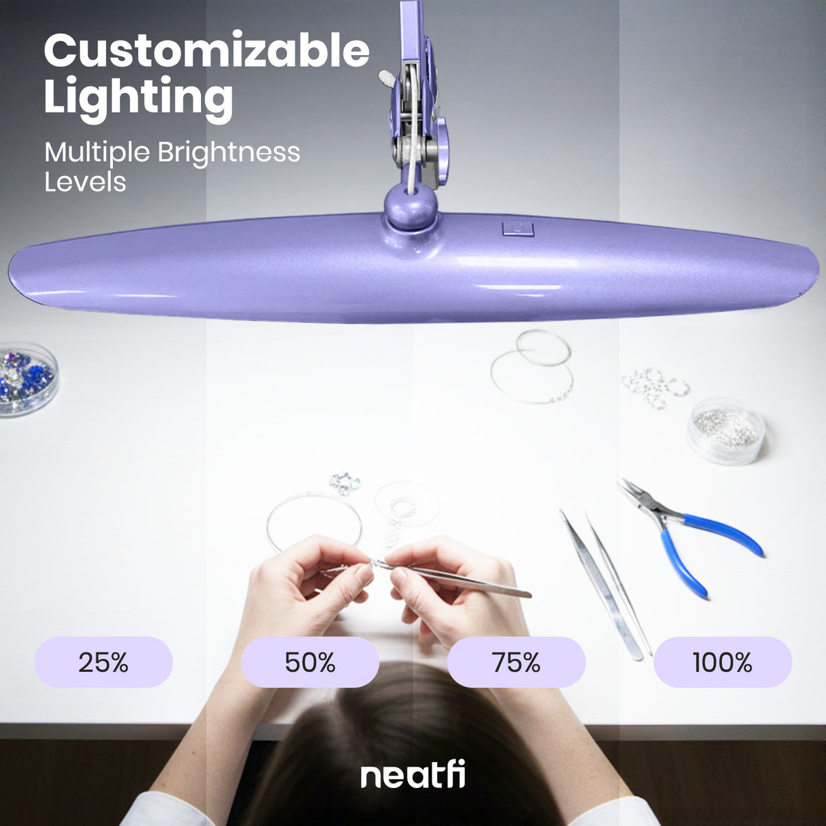 20” Wide Head LED Desk Lamp with Clamp – 2200 Lumens Task Light for Home Office & Crafts, Lavender