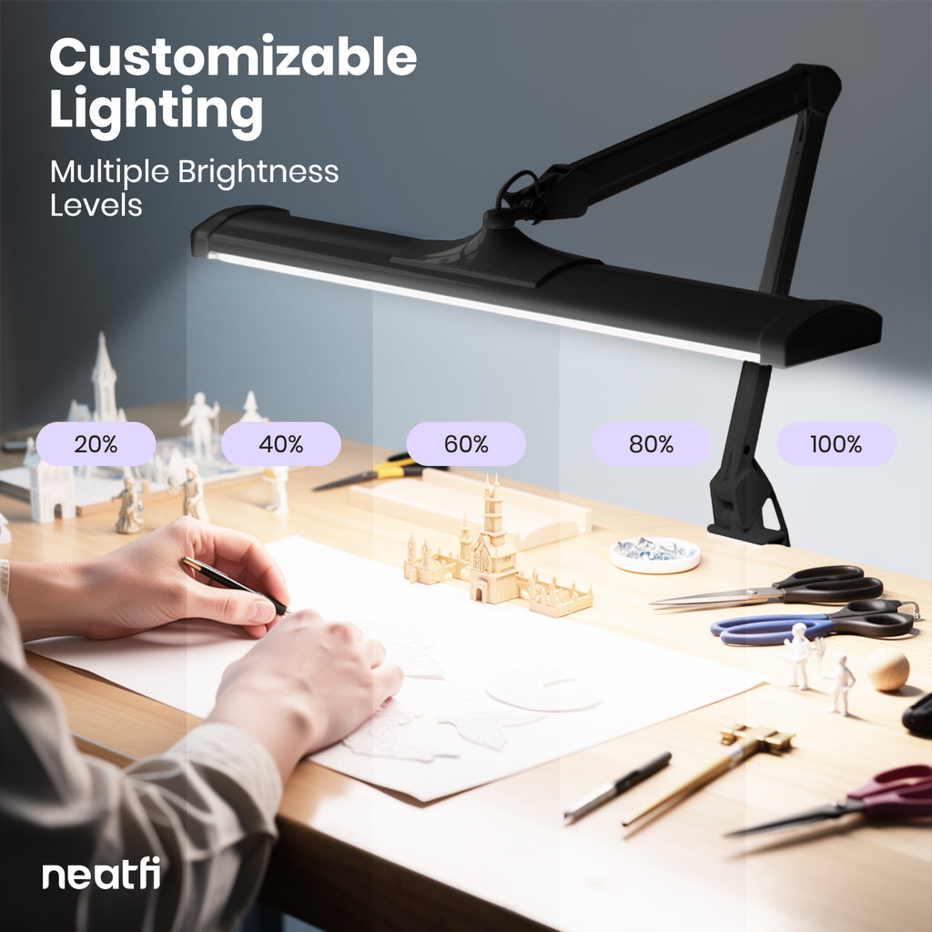 3500 Lumens LED Desk Lamp – 26” Ultra-Wide Shade, Non-Flickering Task Light with Clamp, Black