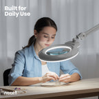 7” Wide Acrylic Lens LED Magnifying Lamp with Clamp – 1600 Lumens, Dimmable for Close Works, Silver
