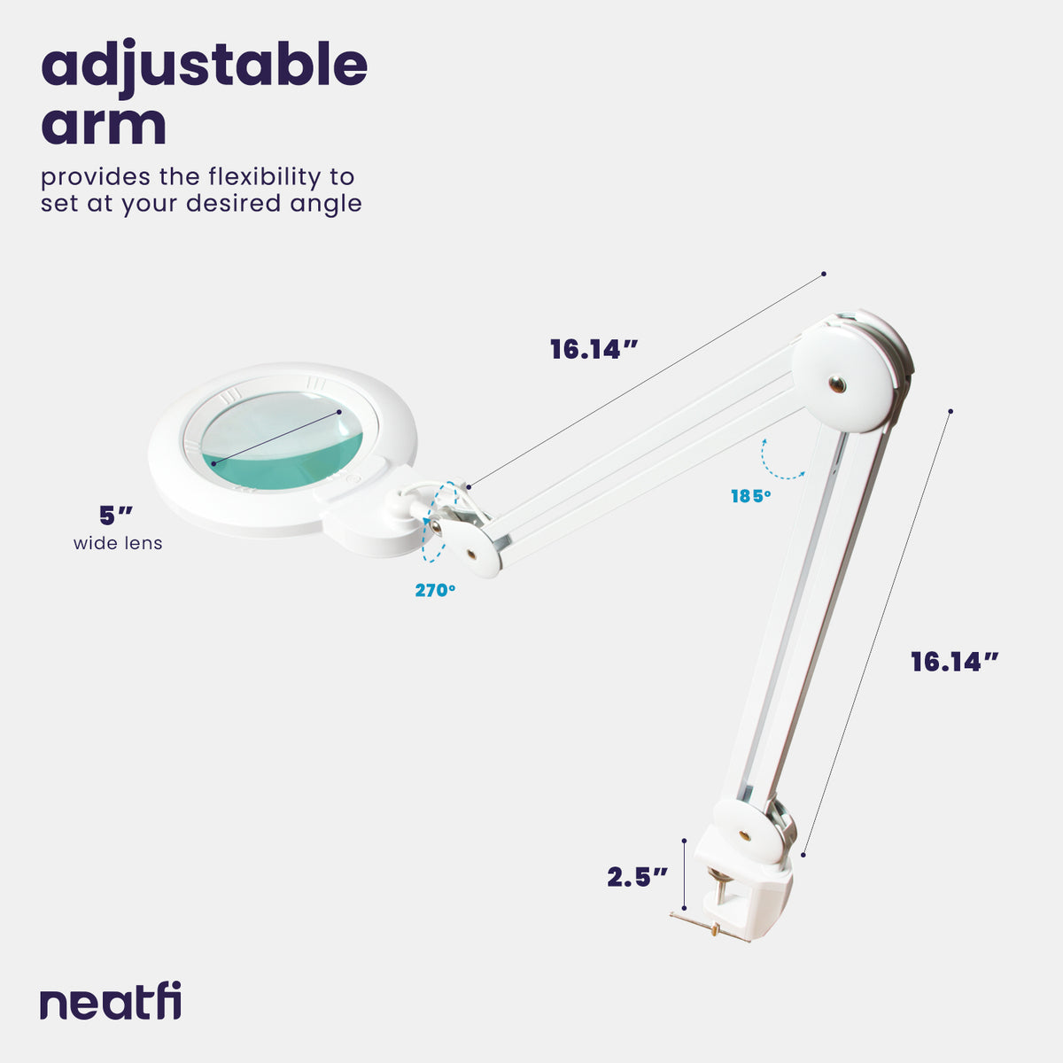 5” Wide Lens 1,200 Lumens LED Magnifying Lamp with Adjustable Light Modes for Detail Works, White