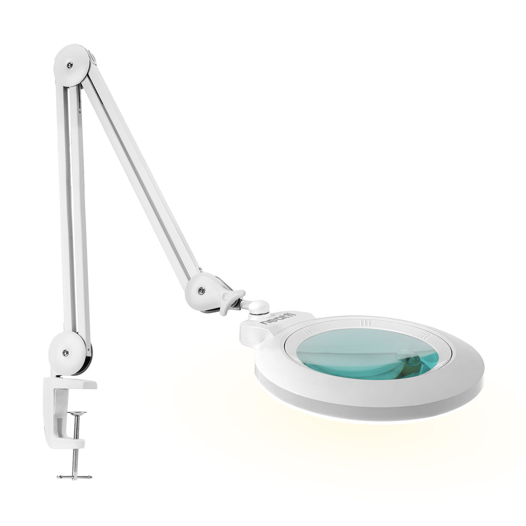 7" Wide Bifocal Lens – 3 Light Modes, 1600 Lumens LED Magnifier Lamp for Detail Works, White