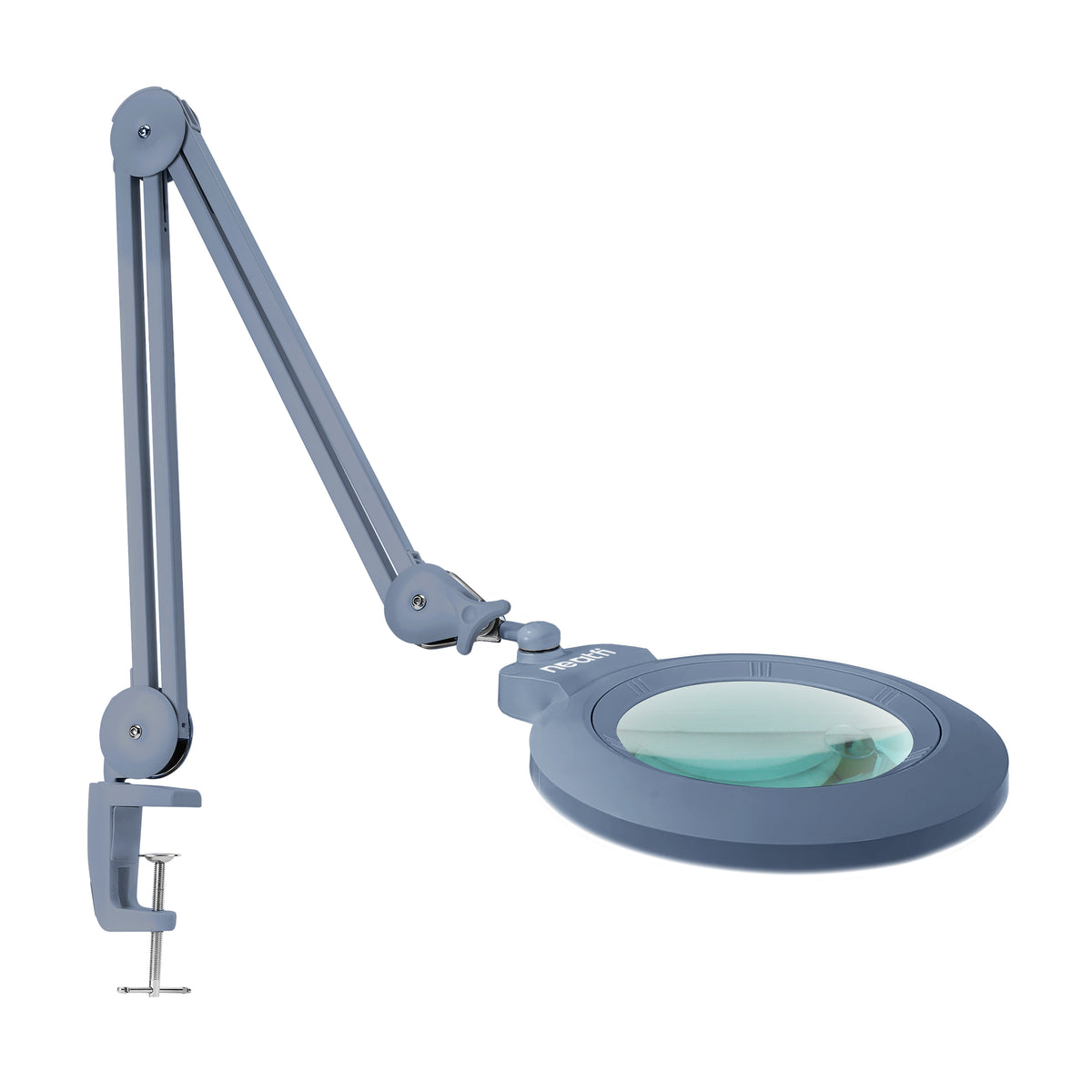 7” Wide Acrylic Lens LED Magnifying Lamp with Clamp – 1600 Lumens, Dimmable for Close Works, Gray