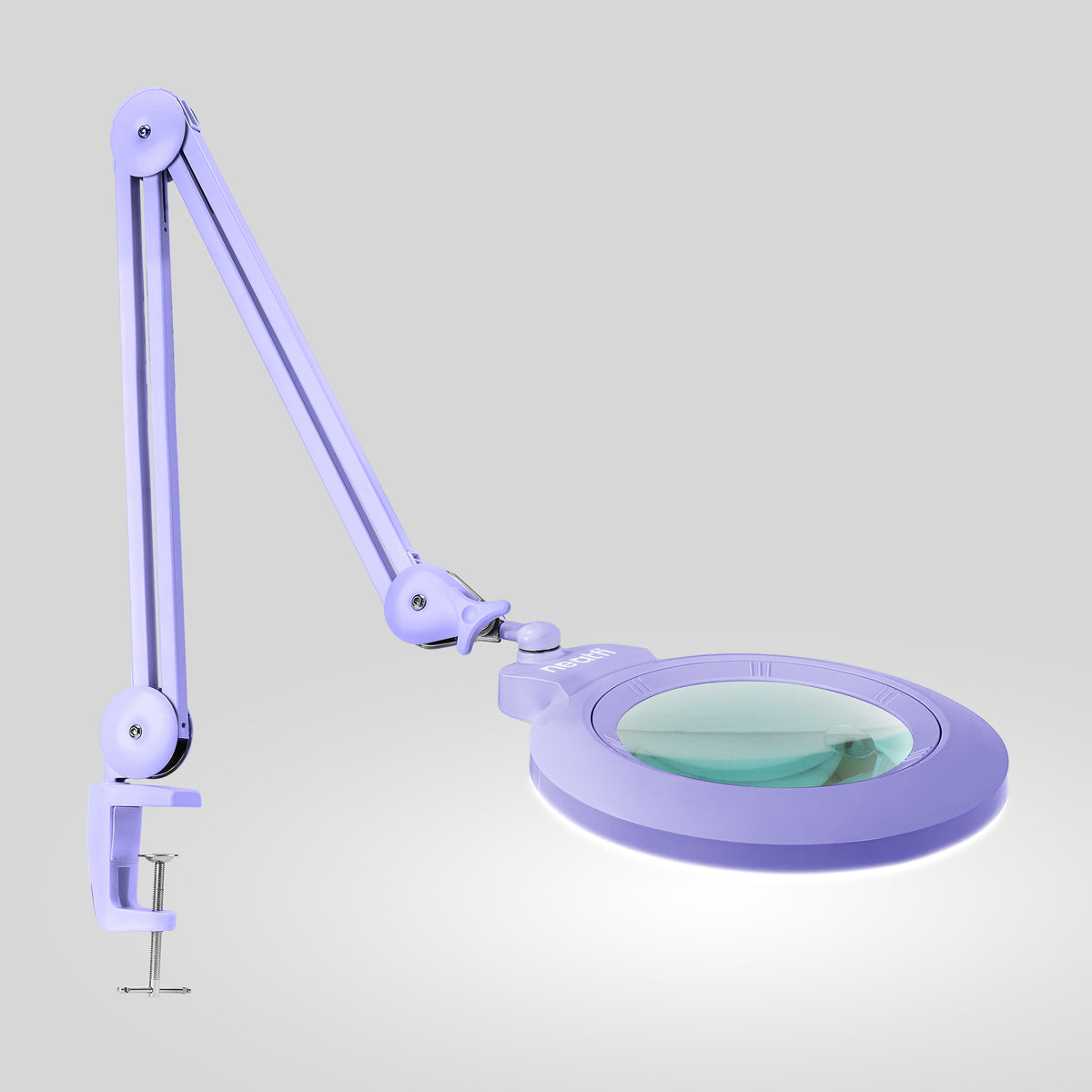 7” Wide Acrylic Lens LED Magnifying Lamp with Clamp – 1600 Lumens, Dimmable for Close Works, Lavender