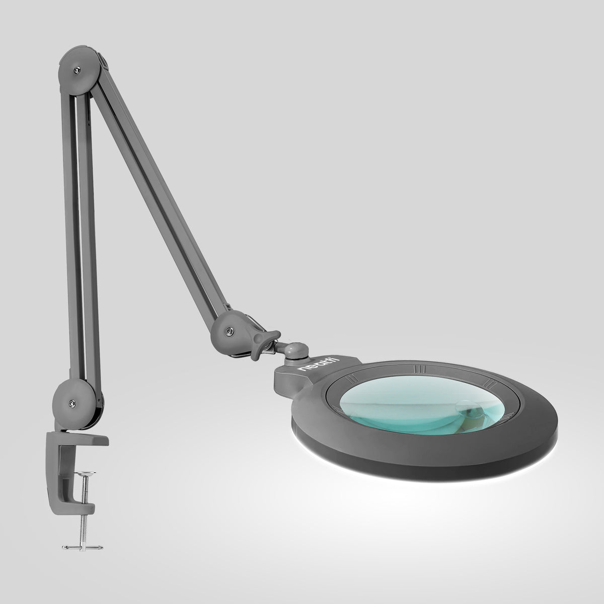 7” Wide Acrylic Lens LED Magnifying Lamp with Clamp – 1600 Lumens, Dimmable for Close Works, Silver