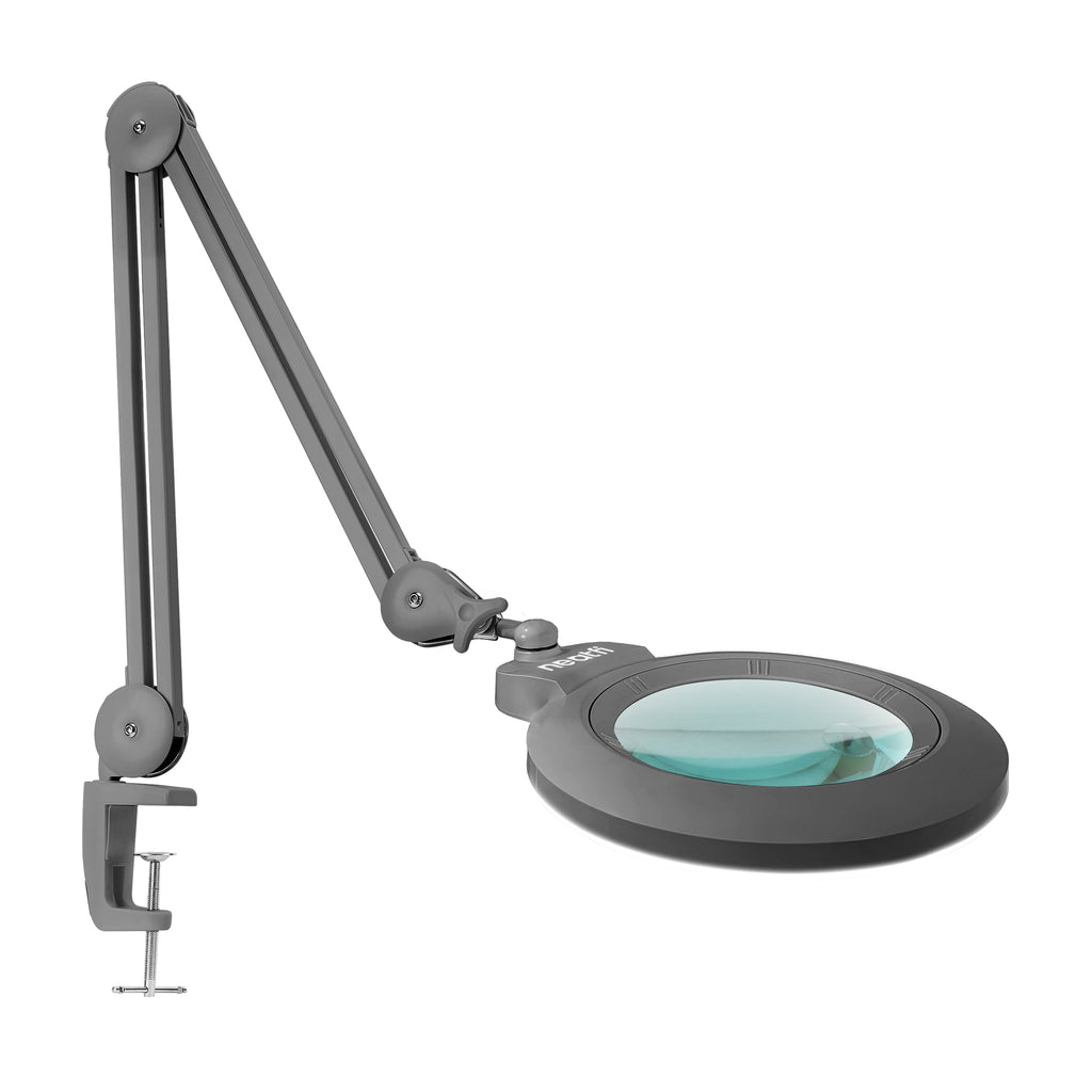 7” Wide Acrylic Lens LED Magnifying Lamp with Clamp – 1600 Lumens, Dimmable for Close Works, Silver