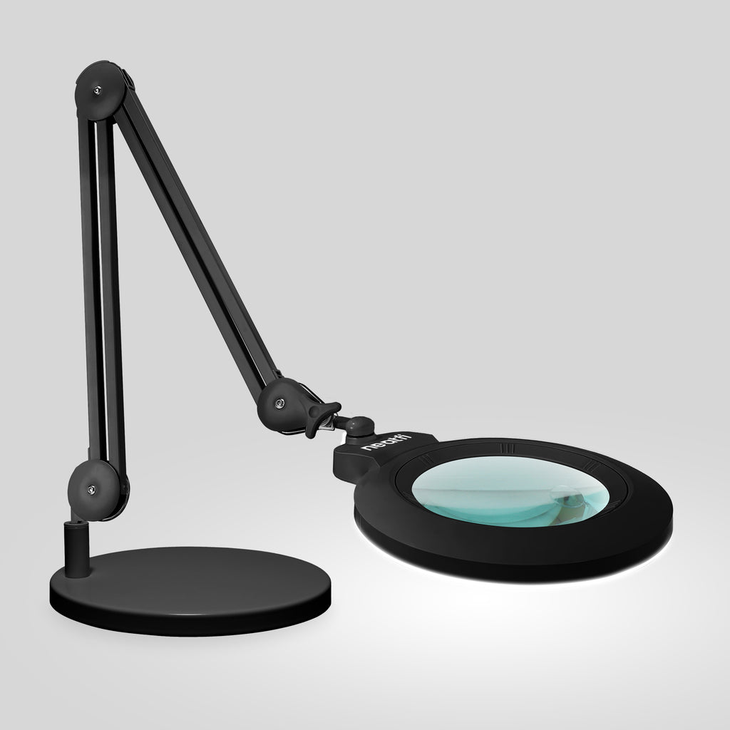 7” Wide Acrylic Lens LED Magnifying Lamp with Base – 1600 Lumens, Dimmable for Close Works, Black