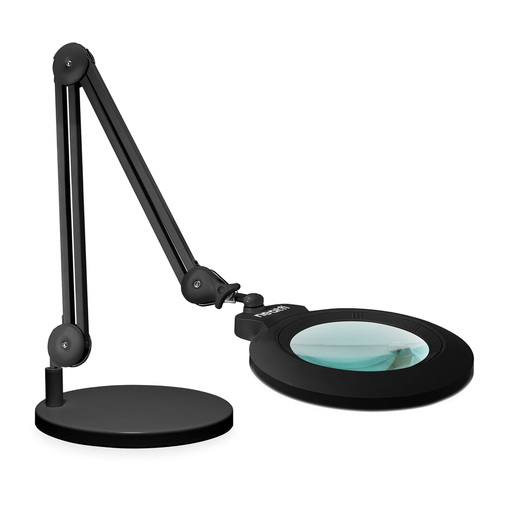 7” Wide Acrylic Lens LED Magnifying Lamp with Base – 1600 Lumens, Dimmable for Close Works, Black