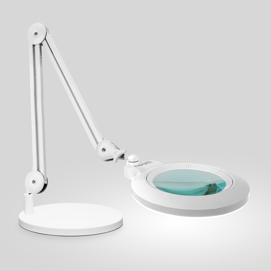 7” Wide Acrylic Lens LED Magnifying Lamp with Base – 1600 Lumens, Dimmable for Close Works, White