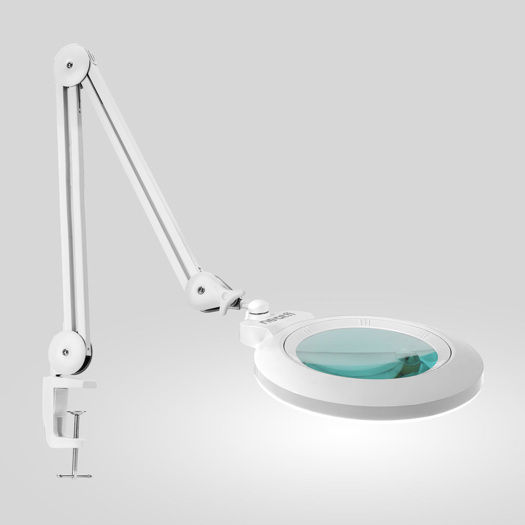 7” Wide Glass Lens LED Magnifying Lamp with Clamp – 1600 Lumens, Dimmable for Close Works, White