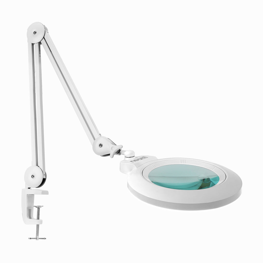 7” Wide Glass Lens LED Magnifying Lamp with Clamp – 1600 Lumens, Dimmable for Close Works, White