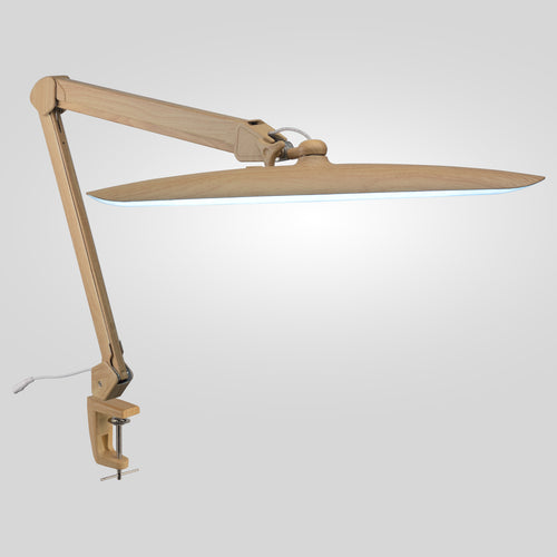 Lámpara de escritorio LED de 20” de ancho con abrazadera – Luz de trabajo de 2200 lúmenes para oficina en casa y manualidades, madera marrón