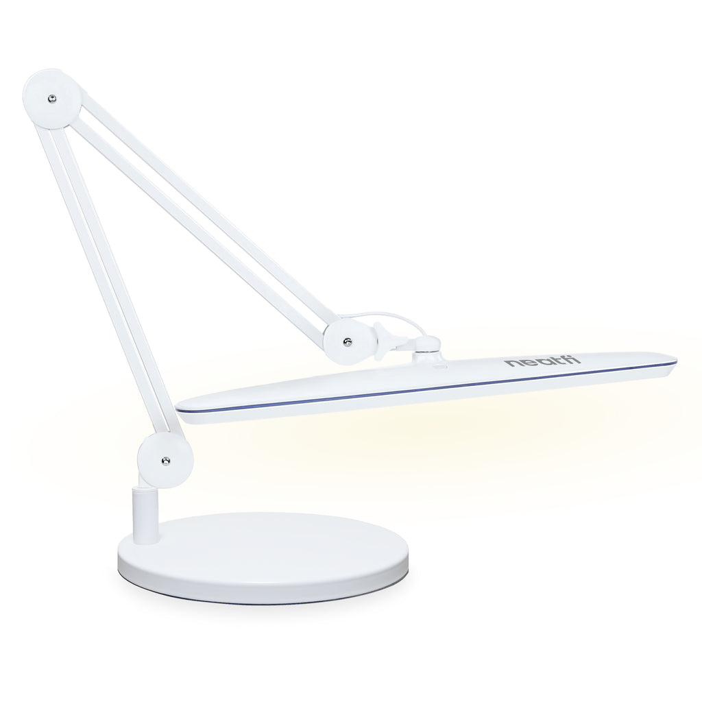 2200 Lumens LED Desk Lamp with Base – 23" Wide Shade, Dimmable, 3 Light Modes, White