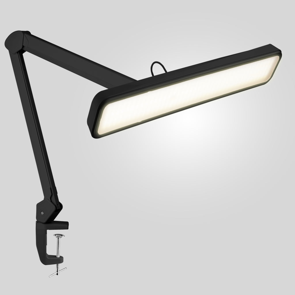 2500 Lumens LED Desk Lamp with Clamp – 22" Wide Shade, 5 Color Modes for Nails & Crafts, Black