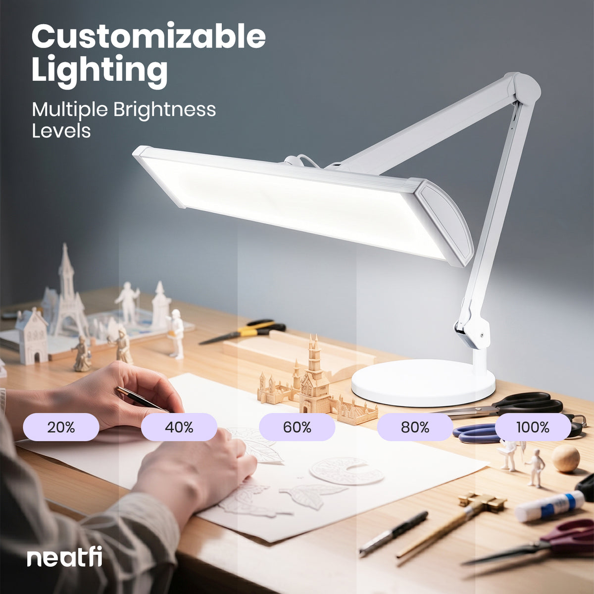 3500 Lumens LED Desk Lamp with Base – 26" Ultra-Wide, 3 Light Modes, Touch Control Light, White