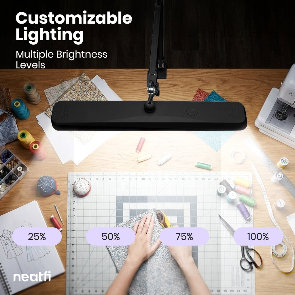 2500 Lumens LED Desk Lamp with Clamp – 22" Wide Shade, 5 Color Modes for Nails & Crafts, Black