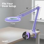 7” Wide Acrylic Lens LED Magnifying Lamp with Clamp – 1600 Lumens, Dimmable for Close Works, Lavender