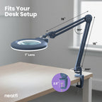 7” Wide Acrylic Lens LED Magnifying Lamp with Clamp – 1600 Lumens, Dimmable for Close Works, Gray