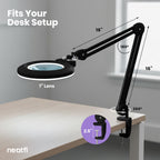 7" Wide Bifocal Lens – 3 Light Modes, 1600 Lumens LED Magnifier Lamp for Detail Works, Black